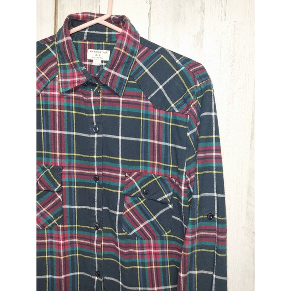 Matchstick Flannel Tunic Shirt Top Women L Button Long Sleeve Multicolor Plaid - Picture 4 of 11